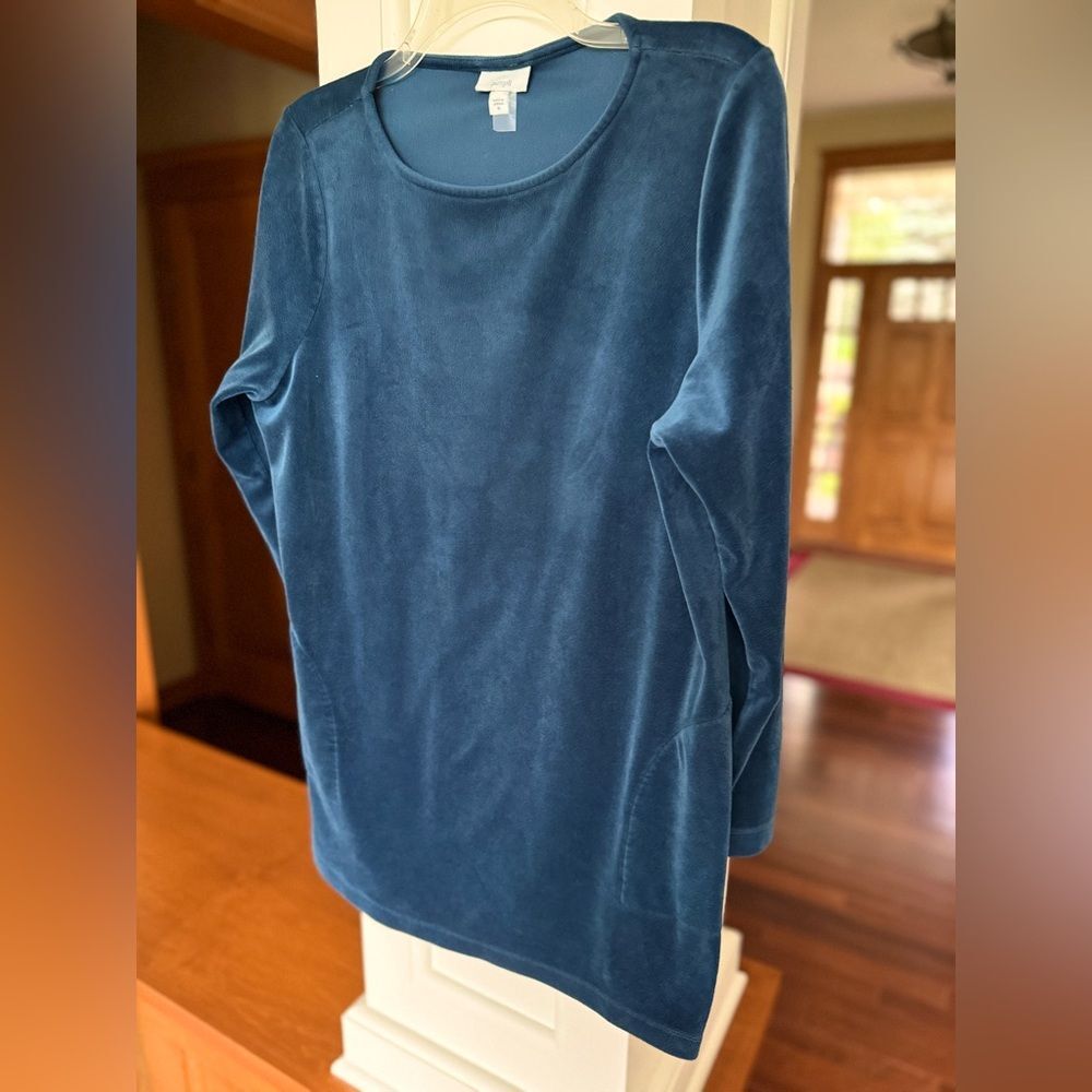J.Jill Medium Blue Velvet Tunic Women's Top Pickets Split Hem.